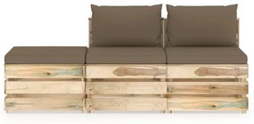 Set mobilier de gradina cu perne, 3 piese, lemn verde tratat Gri taupe, 3