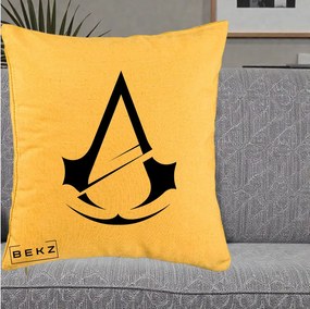 Perna Personalizata Assassin's Creed Minimalist, 40x40 cm, Galben, Husa Detasabila, Perna Inclusa, BEKZ®