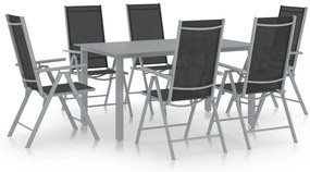 vidaXL Set mobilier de grădină, 7 piese, argintiu și negru, aluminiu