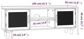 Comoda TV, maro, 105x30x40 cm lemn masiv pin si ratan natural 1, Maro