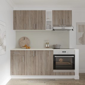 Set haaus V9, Stejar Sonoma Inchis/Alb, Blat Thermo 28 mm, L 180 cm