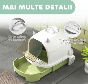 PawHut Litieră cu Capac, Tavă pentru Nisip tip Sertar cu Filtru de Carbon și Lopățică, 40,5x52x39 cm, Gri | Aosom Romania