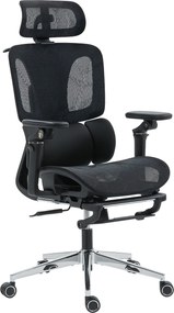 HOMCOM Scaun de Birou Ergonomic din Plasă cu Cotiere, Tetieră, Spătar Reglabil, Funcție Legănare, Negru | Aosom Romania