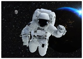 Tablou pe sticlă - Astronaut în Cosmos (70x50 cm)