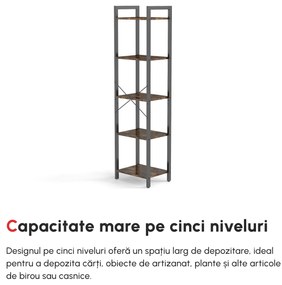 Bibliotecă Stil Industrial HOMCOM cu 5 Rafturi, Mobilier din Lemn și Oțel, Ideal pentru Casă, Birou și Studio, Design Rustic, Maro | Aosom Romania