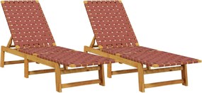 vidaXL Șezlonguri, 2 buc., roșu, lemn masiv de acacia și țesătură