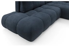 Colțar extensibil tapițat ALMADA, cu spațiu de depozitare, în formă de L, cu orientare pe partea dreaptă, albastru