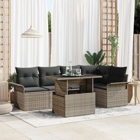 vidaXL Set de canapea de grădină cu 6 piese și perne, gri, din rattan poliesteric