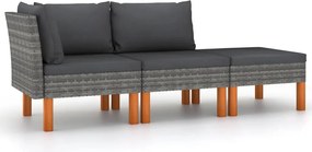 vidaXL Set mobilier grădină, 3 piese, poliratan & lemn masiv eucalipt