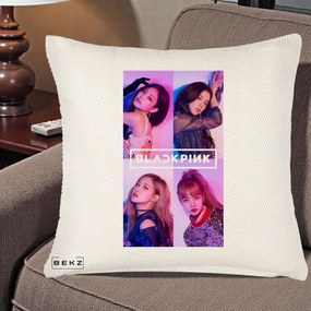 Perna Personalizata K-pop BLACKPINK Poster Colaj 4 Membre Violet Roz, 40x40 cm, Crem Reliefat, Husa Detasabila, Perna Inclusa, BEKZ®