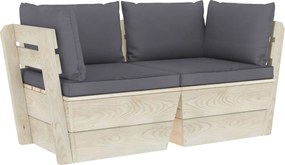 vidaXL Canapea grădină din paleți, 2 locuri, cu perne, lemn de molid