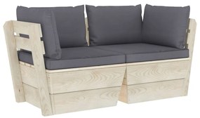 3063384 vidaXL Canapea grădină din paleți, 2 locuri, cu perne, lemn de molid
