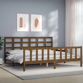 3192124 vidaXL Cadru pat cu tăblie, maro miere, 200x200 cm, lemn masiv