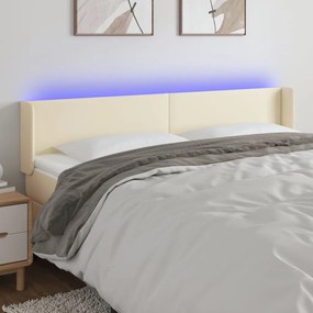 3123054 vidaXL Tăblie de pat cu LED, crem, 163x16x78/88 cm, piele ecologică