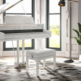 Scaun de Pian HOMCOM Reglabil cu Compartiment de Depozitare și Scaun Imbunătățit, 54.5x33x48-58 cm, Alb | Aosom Romania