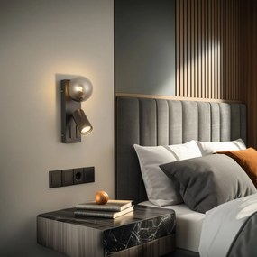 Lampă de perete modernă neagră cu 2 lumini, înclinabilă, cu port USB-C - Lesly