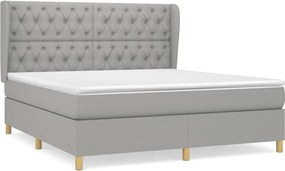 vidaXL Pat continental cu saltea, gri deschis, 160x200 cm, textil