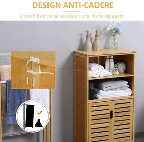 kleankin Mobile Bagno in Bambù, Mobiletto Bagno Salvaspazio con 2 Ante a Persiana e Ripiani Aperti, Armadietto da Terra per Sala da Pranzo, Salotto, Soggiorno, Cucina, 50x29x92 cm, Color Legno | Aosom Romania