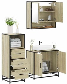 vidaXL Set mobilier de baie, 3 piese, stejar sonoma, lemn prelucrat