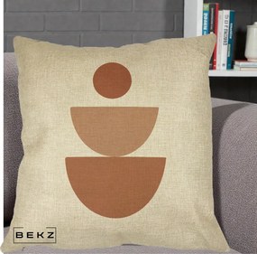 Perna Decorativa Geometric Boho Semicerc Stivuit, 40x40 cm, Crem, Husa Detasabila, Perna Inclusa, BEKZ®