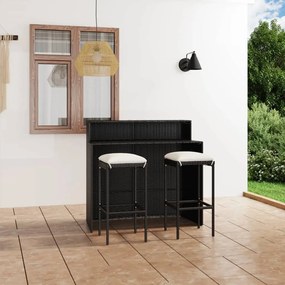 3064873 vidaXL Set mobilier bar de grădină cu perne, 3 piese, negru