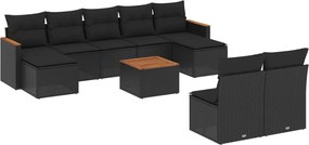 vidaXL Set canapele de grădină cu perne, 10 piese, negru, poliratan