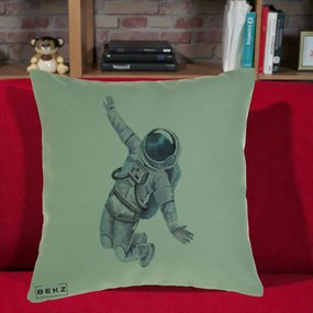 Perna Decorativa Astronaut Acuarela Zbor, 40x40 cm, Verde, Husa Detasabila, Perna Inclusa, BEKZ®