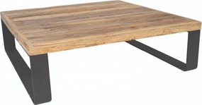 Măsuță de cafea pătrată din lemn de stejar și metal, natur, cu picioare negre, finisaj mat, 37 x 127 x 127 cm, „Alpha”
