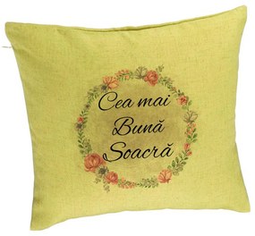 Perna Decorativa pentru Soacra 1, 40x40 cm, Verde, Husa Detasabila, Burduf