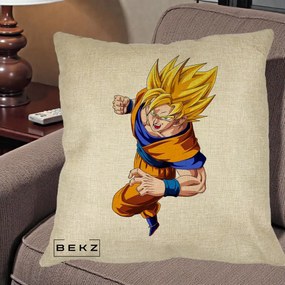 Perna Personalizata Dragon Ball Goku Super Saiyan 2 Lupta, 40x40 cm, Crem, Husa Detasabila, Perna Inclusa, BEKZ®