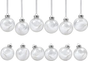 Set 12 bucati ornamente de Craciun WHITE FEATHER 9 cm, alb
