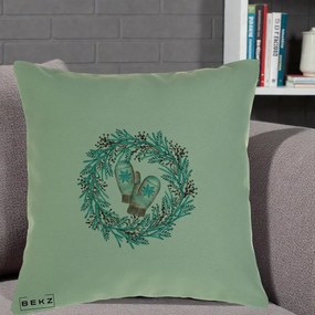 Perna Decorativa Coroana Turcoaz cu Manusi, 40x40 cm, Verde, Husa Detasabila, Perna Inclusa, BEKZ®