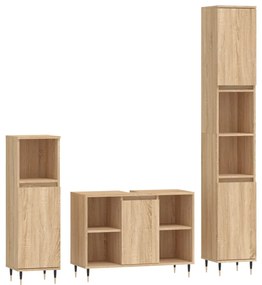 3190294 vidaXL Set mobilier de baie, 3 piese, stejar sonoma, lemn prelucrat