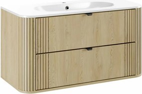 Set dulap baza suspendat 100 cm cu lavoar Comad Ovalia stejar Cremona