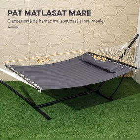 Outsunny Hamac de Grădină Portabil cu Structură, Pernă Integrată și Corzi de Siguranță, 368x93x110 cm, Gri Închis | Aosom Romania