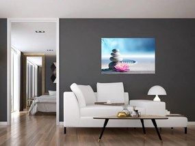 Tablou cu nisip, crin și pietrele spa (90x60 cm)