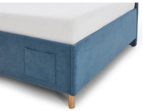 Pat pentru copii albastru pe colț tapițat cu spațiu de depozitare cu somieră 120x200 cm Cool – Meise Möbel