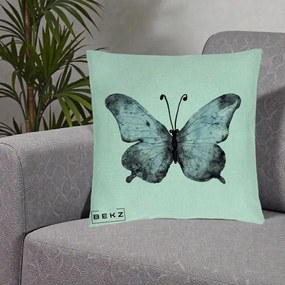 Perna Decorativa Fluture Acuarela Albastru-Gri, 40x40 cm, Verde Menta, Husa Detasabila, Perna Inclusa, BEKZ®