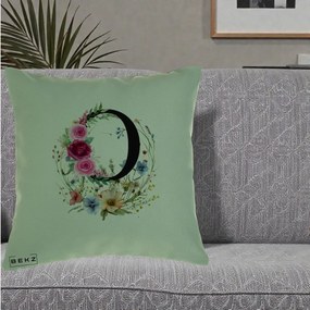 Cadou Personalizat - Perna Personalizata Monogram Litera O cu Flori Acuarela, 40x40 cm, Verde, Husa Detasabila, Perna Inclusa, BEKZ®