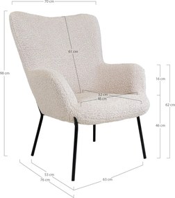 Fotoliu Glasgow, piele artificială de miel, alb cu picioare negre