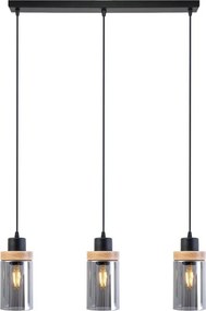Lustră suspendată pe cablu WOODNEST 3xE27/15W/230V pin/negru fumuriu