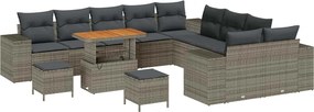 vidaXL Set de canapele pentru grădină cu pernă 13 pcs Gri poliratan