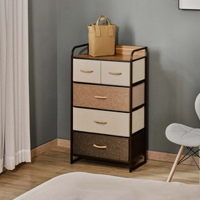 Comoda cu 5 sertare pliante din material textil si raft din MDF, mobilier pentru camera de zi si dormitor, 58x29x99cm, multicolor | Aosom Romania