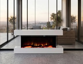 Șemineu electric, montare independentă, cadru MDF, sticla securizata, flacara LED cu efect realist, difuzor cu sunet de lemne trosnind, Alb