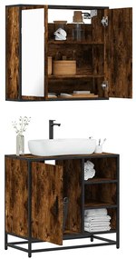 vidaXL Set mobilier de baie, 2 piese, stejar fumuriu, lemn prelucrat