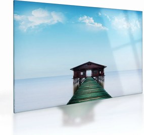 Tablou pe sticlă cu casă pe mare (70x50 cm)