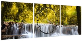 Tablou - Cascadă, cu culori strălucitoare (cu ceas) (90x30 cm)