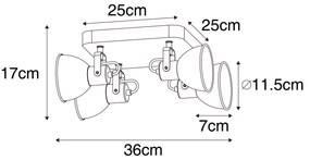 Proiector industrial negru cu lemn inclinabil cu 4 lumini - Tommy