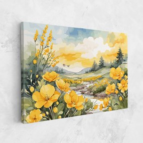 Tablou Canvas, 90x140cm, Dormitor si Living, Flori, Flori in natura, Vector_nature_landscape_with_beautiful_yellow_flowers_watercolor