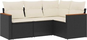 vidaXL Set mobilier de grădină cu perne, 4 piese, negru, poliratan